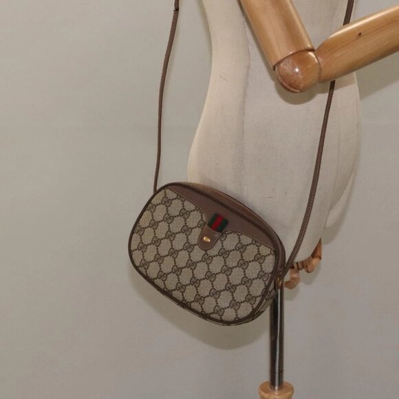 GUCCI GG Supreme Web Sherry Line Shoulder Bag PVC Beige Auth - Picture 14 of 16